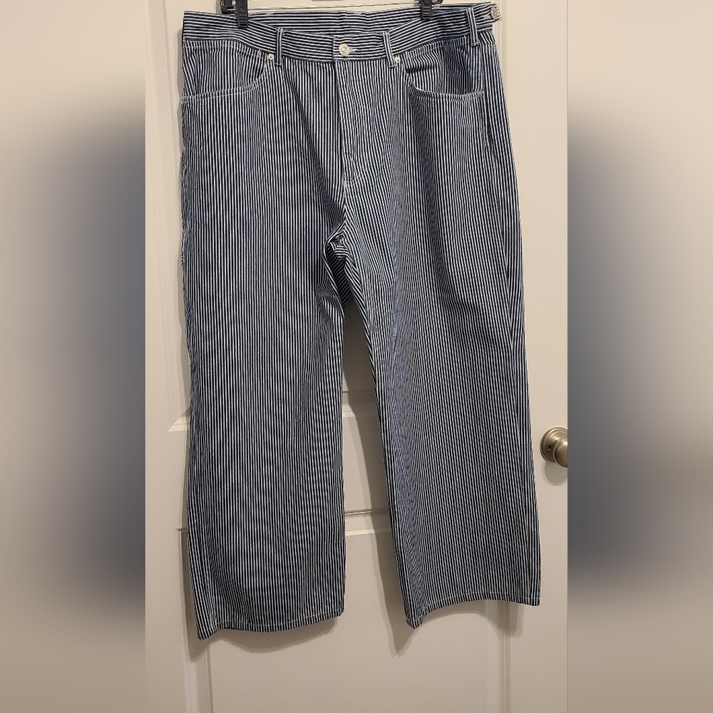 AYR Men's Navy Pinstriped Relaxed Jeans